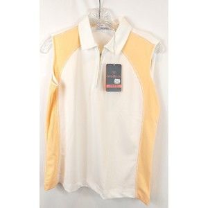 Tehama Womens Hang Em Dry Golf/Tennis Sleeveless Half Zip White/Orange, S - NWT